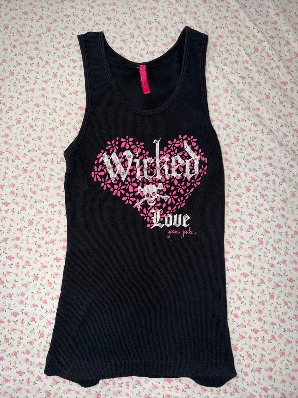 Wicked Love Black Tank Top with Pink Heart Graphic